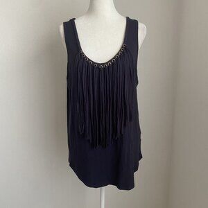 Michael Kors Womens Large Fringe Tank Top Sleeveless Festival Boho Chic
